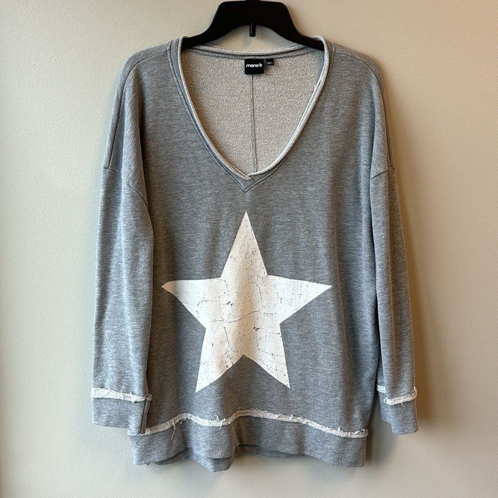 Mono b sweatshirt v-neck star grey with white M/L
